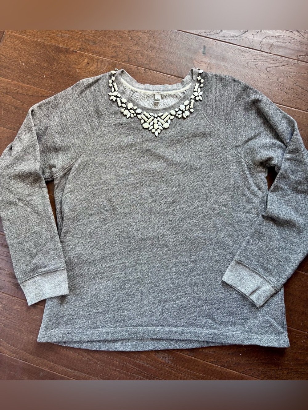 J. Crew Gray Crewneck Sweatshirt Beading Stones XL